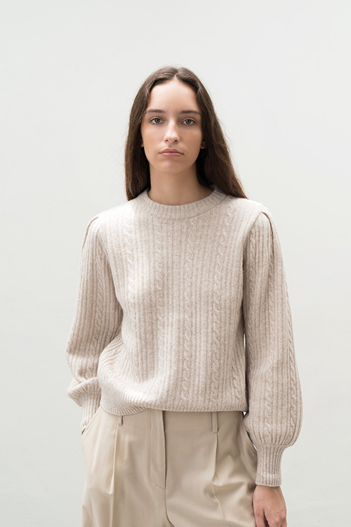 CABLE PUFF PULLOVER KNIT (OATMEAL)
