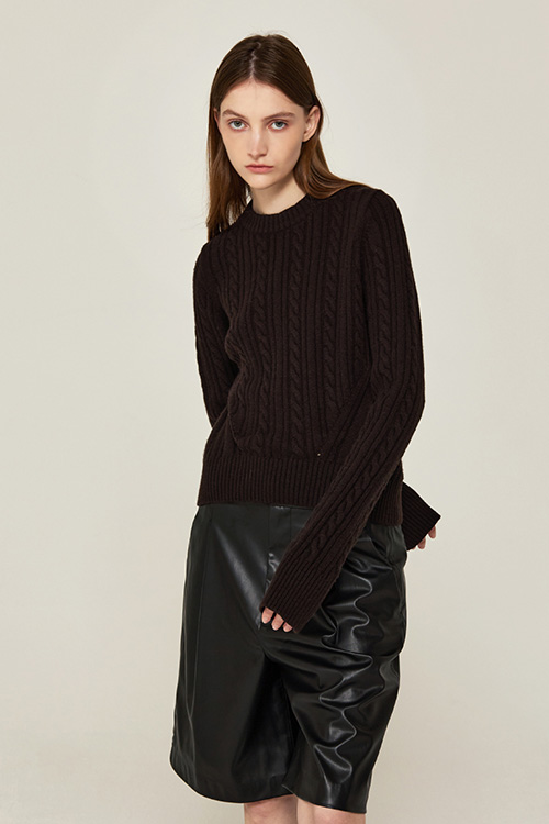 Cabel Pullover Knit (BROWN)