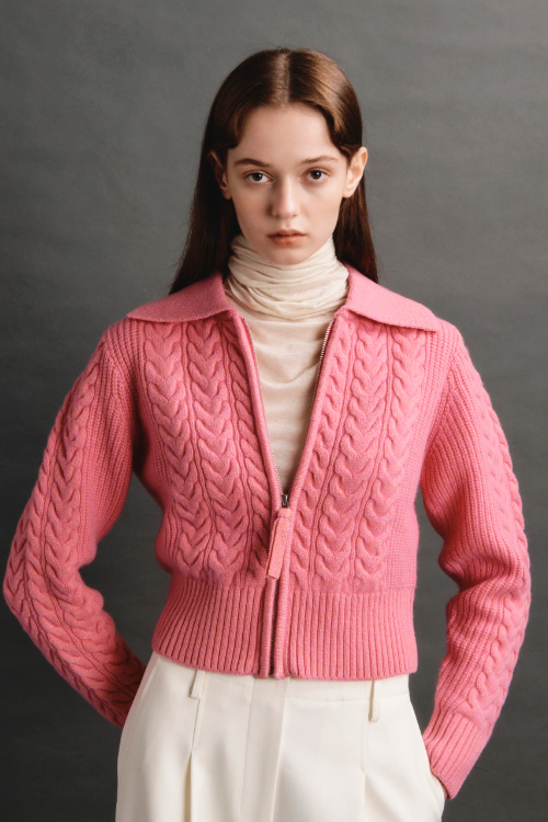 TWO-TONE ZIP-UP CARDIGAN (PINK)