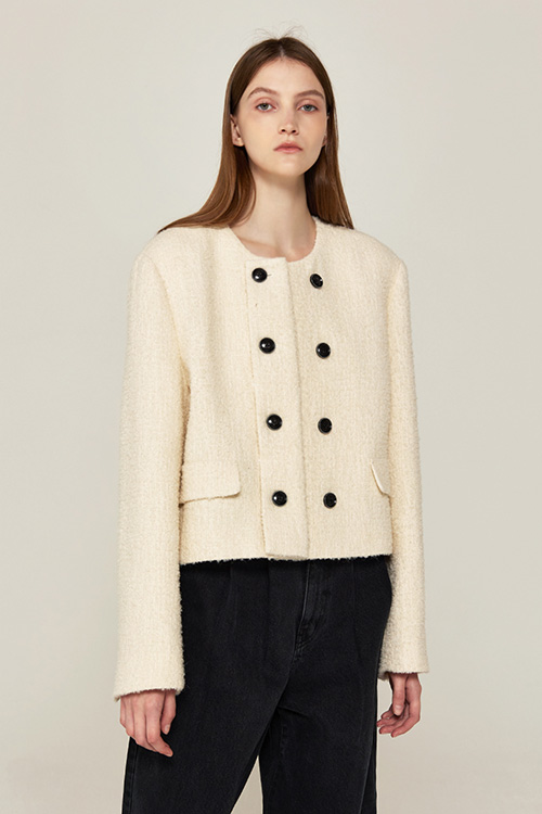 Collarless Tweed Jacket (IVORY)