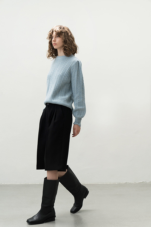 CABLE PUFF PULLOVER KNIT (BLUE )
