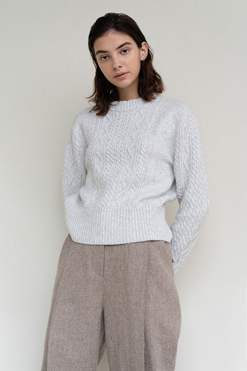 CABLE PULLOVER KNIT (L/GREY)