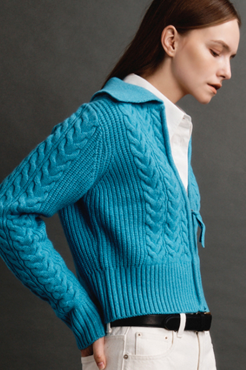 TWO TONE ZIP-UP CARDIGAN (BLUE)