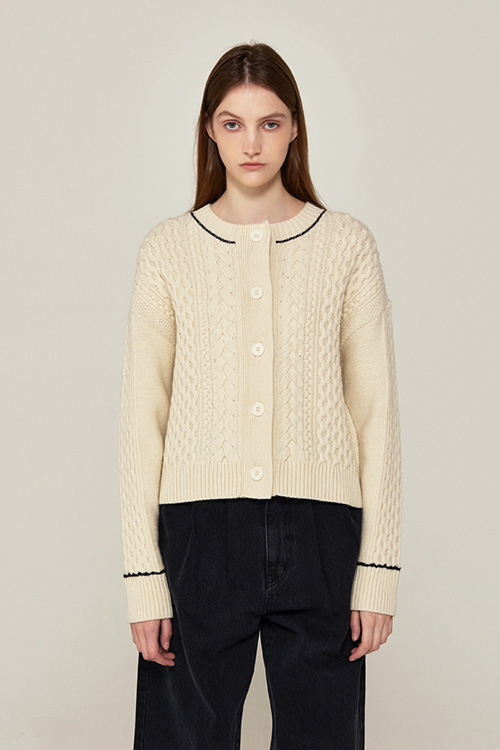 Pure Wool Cable Cardigan (IVORY)