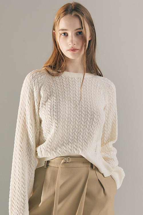 Italy Cotton Cable Pullover (IVORY)